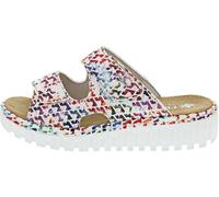 Pantolette RIEKER, Damen, Gr. 40, bunt (weiß multi), Textil, bedruckt, casual, Schuhe, Sommerschuh, Schlappen, Hausschuh mit modischer Plateausohle (34980341-40) weiß multi