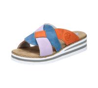 Pantolette RIEKER, Damen, Gr. 43, flieder, bleu, orange, Lederimitat, mehrfarbig, modisch, Schuhe, Sommerschuh, Strandschuh, Hausschuh mit zweifarbiger Plateausohle (91206720-43) flieder, bleu, orange