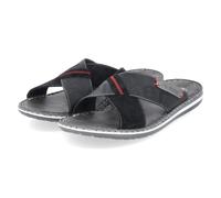 Pantolette RIEKER, Herren, Gr. 40, schwarz, grau, Lederimitat, Veloursleder, Schuhe Pantolette, Sommerschuh, Schlappen, Poolslides, mit Kontraststeppung (44982943-40) schwarz, grau