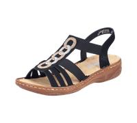 Sandale RIEKER, Damen, Gr. 43, schwarz, Lederimitat, kontrastfarbene Details, klassisch, Schuhe, Riemchensandale, Sommerschuh, Urlaubschuh mit seitlichen Gummizügen (76041928-43) schwarz