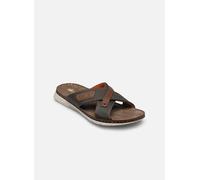 Pantolette RIEKER, Herren, Gr. 44, grün (oliv, braun), Lederimitat, Textil, kontrastfarbene Details, Schuhe Pantolette, Sommerschuh, Hausschuh, Strandschuh zum Schlupfen (84386242-44) oliv, braun