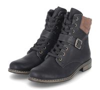 Schnürstiefelette RIEKER, Damen, Gr. 36, schwarz (schwarz, cognac), Lederimitat, unifarben mit Farbeinsatz, klassisch, Schuhe, Schnürboots, Stiefelette, Blockabsatz, mit gepolstertem Schaftrand (61499