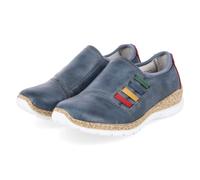 Slipper RIEKER, Damen, Gr. 40, dunkelblau, kombiniert, Lederimitat, Basic, Schuhe Slipper, Slip-on Sneaker, Schlupfschuh, Halbschuh mit bunten Stretcheinsätzen (28613813-40) dunkelblau, kombiniert