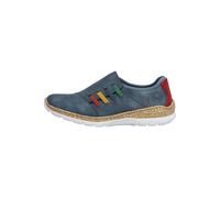 Slipper RIEKER, Damen, Gr. 39, dunkelblau, kombiniert, Lederimitat, Basic, Schuhe Slipper, Slip-on Sneaker, Schlupfschuh, Halbschuh mit bunten Stretcheinsätzen (28613813-39) dunkelblau, kombiniert