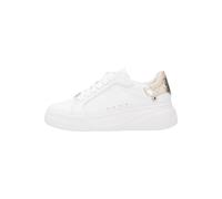Plateausneaker RIEKER SPORT, Damen, Gr. 43, gold (weiß, goldfarben), Leder, Lederimitat, kontrastfarbene Details, Schuhe Plateausneaker, Schnürschuh, Halbschuh, Freizeitschuh, Metallic-Akzent, schmale