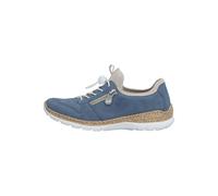Slip-On Sneaker RIEKER, Damen, Gr. 38, jeansblau, creme, Lederimitat, Textil, unifarben mit Farbeinsatz, Schuhe Sneaker, Freizeitschuh, Halbschuh, Slipper mit leichter Laufsohle (22097624-38) jeansbla