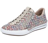 Slip-On Sneaker RIEKER, Damen, Gr. 42, bunt (beige multi), Leder, Lederimitat, sportlich, Schuhe, Schlupfschuh, Halbschuh, Freizeitschuh mit gepolstertem Schaftrand (89337824-42) beige multi