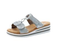 Pantolette RIEKER, Damen, Gr. 43, silber (silberfarben), Lederimitat, metallic, Schuhe Pantolette, Keilabsatz, Sommerschuh, Schlappen für den Sommer (67336514-43) silberfarben