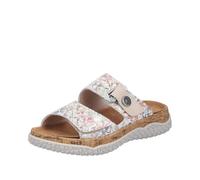 Rieker Pantolette V0300-90 Damen Glattleder geblümt metallic mit Klettriemchen Gr. 37 weiß-multi