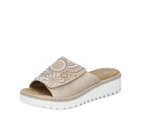 Pantolette RIEKER, Damen, Gr. 41, beige (hellbeige), Lederimitat, kontrastfarbene Details, Schuhe Pantolette, Sommerschuh, Strandschuh, Hausschuh mit regulierbarem Klettverschluss, Topseller (58821440