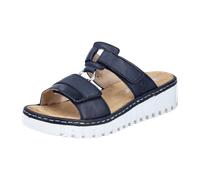 Keilpantolette RIEKER, Damen, Gr. 39, blau (nachtblau), Lederimitat, unifarben, casual, Schuhe, Sommerschuh, Strandschuh, Keilabsatz, mit zwei Klettverschlüssen (66702338-39) nachtblau