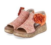 Plateausandale RIEKER, Damen, Gr. 42, orange, Nubuklederimitat, Textil, Flechtoptik, Schuhe, Schaftsandale, Sommerschuh mit großer Blüte und Innenreißverschluss (70694443-42) orange