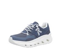 Plateausneaker RIEKER SPORT, Damen, Gr. 36, blau (jeansblau), Textil, Nubuklederimitat, kontrastfarbene Details, sportlich, Schuhe, Slip-on Sneaker, Halbschuh, Freizeitsneaker mit MemoSoft-Innensohle
