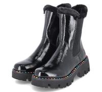 Winterstiefelette RIEKER, Damen, Gr. 43, schwarz, Lacklederimitat, Textil, glänzend, Schuhe Winterstiefelette, Plateauboots, Winterboots, Lack-Stiefelette mit buntem Sohlenrand (48591733-43) schwarz