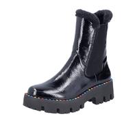 Winterstiefelette RIEKER, Damen, Gr. 43, schwarz, Lacklederimitat, Textil, glänzend, Schuhe Winterstiefelette, Plateauboots, Winterboots, Lack-Stiefelette mit buntem Sohlenrand (48591733-43) schwarz