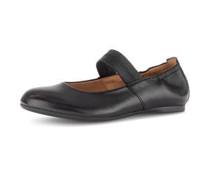 Riemchenballerina GABOR, Damen, Gr. 41, schwarz, Nappaleder, Ziegenveloursleder, Schuhe Riemchenballerina, Businessschuh, Flats mit Gummizugverschluss (61625168-41) schwarz