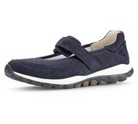 Riemchenballerina GABOR ROLLINGSOFT, Damen, Gr. 42, blau (dunkelblau), Nubukleder, Textil, Schuhe Riemchenballerina, Klettschuh, Freizeitschuh, Komfortschuh mit Lochmuster (78510746-42) dunkelblau