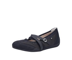 Riemchenballerina RIEKER, Damen, Gr. 37, schwarz, Nubuklederimitat, Textil, unifarben, Basic, Schuhe Riemchenballerina, Schlupfschuh, Flats, Slipper mit Mesheinsatz (74247005-37) schwarz