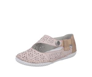 Riemchenballerina RIEKER, Damen, Gr. 40, rosa (hellbeige), Glattleder, Nubuklederimitat, Schuhe Riemchenballerina, Schlupfschuh, Slipper mit modischer Perforation (64488304-40) hellbeige