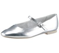 Riemchenballerina TAMARIS, Damen, Gr. 38, silber (silberfarben), Lederimitat, unifarben, metallic, klassisch, Schuhe, Blockabsatz, Businessschuh, Flats in veganer Verarbeitung (49173665-38) silberfarb