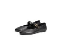 Riemchenballerina TOMMY HILFIGER "TH BUCKLE LEATHER BALLERINA", Damen, Gr. 38, schwarz, Nappaleder, Schuhe Riemchenballerina, Businessschuh, mit verstellbarer Schnalle über den Rist, schmale Form. (21