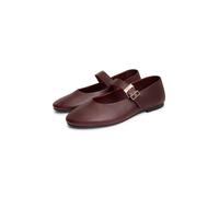 Riemchenballerina TOMMY HILFIGER "TH BUCKLE LEATHER BALLERINA", Damen, Gr. 40, braun (dunkelrot), Nappaleder, Schuhe Riemchenballerina, Businessschuh, mit verstellbarer Schnalle über den Rist, schmale