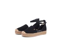 Riemchenballerina TOMMY HILFIGER "TH PLATFORM ESPAD SUEDE STRAP", Damen, Gr. 38, schwarz, Veloursleder, Schuhe Riemchenballerina, Sommerschuh, Plateausandalette mit verstellbarem Fersenriemchen (86080
