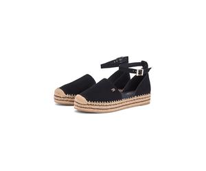 Riemchenballerina TOMMY HILFIGER "TH PLATFORM ESPAD SUEDE STRAP", Damen, Gr. 38, schwarz, Veloursleder, Schuhe Riemchenballerina, Sommerschuh, Plateausandalette mit verstellbarem Fersenriemchen (86080