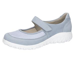 Riemchenballerina WALDLÄUFER "HAVY", Damen, Gr. 7,5 (41), blau (hellblau), Nubukleder, Textil, Schuhe Riemchenballerina, Komfortschuh, Orthotritt-Funktion, für Hallux Valgus, Weite H (23027969-7,5) he