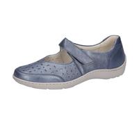 Riemchenballerina WALDLÄUFER "HENNI", Damen, Gr. 3,5 (36), blau (jeansblau), Veloursleder, metallic, Schuhe Riemchenballerina, Keilabsatz, Halbschuh, Komfortschuh mit Perforation, Weite H (82200908-3,