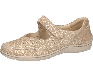 Riemchenballerina WALDLÄUFER "HENNI", Damen, Gr. 6,5, beige, Nappaleder, gemustert, Schuhe Riemchenballerina, Komfortschuh, Halbschuh in Komfortweite H (= sehr weit) (60577339-6,5) beige