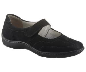Riemchenballerina WALDLÄUFER "HENNI", Damen, Gr. 6,5, schwarz, Nubukleder, Schuhe Riemchenballerina, Slipper, Bequemschuh, Klettschuh in komfortabler Weite H (=sehr weit), Topseller (16695162-6,5)