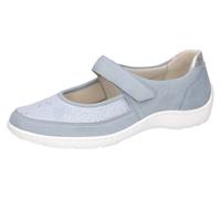 Riemchenballerina WALDLÄUFER "HENNI", Damen, Gr. 6,5, silber (hellblau, silberfarben), Nappaleder, Nubukleder, Textil, Schuhe Riemchenballerina, Halbschuh, Komfortschuh, Klettschuh in Weite H (= sehr