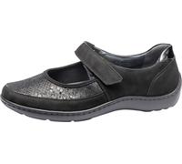Riemchenballerina WALDLÄUFER "HENNI", Damen, Gr. 8 (42), schwarz, Lackleder, Nubukleder, Textil, Schuhe Riemchenballerina, Halbschuh, Komfortschuh, Klettschuh in Weite H (= sehr weit) (45743017-8) sch