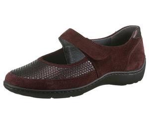 Riemchenballerina WALDLÄUFER "HENNI-Soft", Damen, Gr. 6,5, rot (bordeaux), Nappaleder, Textil, Veloursleder, unifarben, Basic, Schuhe Riemchenballerina, Komfortschuh, Klettschuh, Bequemschuh in Weite