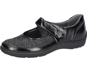 Riemchenballerina WALDLÄUFER "HENNI-Soft", Damen, Gr. 7,5 (41), schwarz, Lackleder, Textil, glänzend, Schuhe Riemchenballerina, Klettschuh, Komfortschuh, Bequemschuh, Weite H, mit Orthotritt (36774739