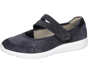 Riemchenballerina WALDLÄUFER "K-IRA Soft", Damen, Gr. 4,5 (37,5), grau (dunkelblau), Nubukleder, Textil, Veloursleder, unifarben, Schuhe Riemchenballerina, Schlupfschuh mit Klettriegel, Bequemschuh, K