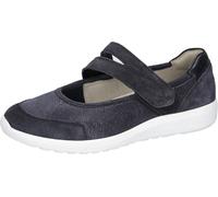 Riemchenballerina WALDLÄUFER "K-IRA Soft", Damen, Gr. 5 (38), grau (dunkelblau), Nubukleder, Textil, Veloursleder, unifarben, Schuhe Riemchenballerina, Schlupfschuh mit Klettriegel, Bequemschuh, K-Wei