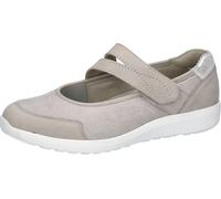 Riemchenballerina WALDLÄUFER "K-IRA Soft", Damen, Gr. 6 (39), hellgrau, silberfarben, Nubukleder, Textil, metallic, unifarben mit Farbeinsatz, Schuhe Riemchenballerina, Schlupfschuh mit Klettriegel, B