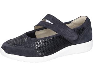Riemchenballerina WALDLÄUFER "M-IRA Soft", Damen, Gr. 5,5 (38,5), schwarz (dunkelblau), Textil, Veloursleder, unifarben, Basic, Schuhe Riemchenballerina, Slipper, Komfortschuh, Orthotritt-Funktion, Sp
