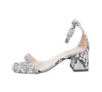 Riemchenpumps Damen Absatzschuhe Sommer Sandalen mit Absatz Glitzer Pumps Elegant Sandaletten Hohe Schuhe Party Hochzeit Absatzschuhe Weiche Sandalen Strand Sandals High Heels (White, 36)