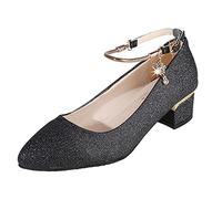 Riemchenpumps Damen Glitzer mit Blockabsatz Brautschuhe Glitzerschuhe Elegant Absatz High Heels Hohe Schuhe Vorne Geschlossen Bequem Damenschuhe Tanzschuhe Schwarz Stöckelschuhe