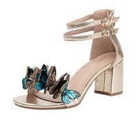 Riemchenpumps Damen Sommer Sandalen Mit Absatz Chunky Heels Casual Strass Riemen Open Toe Slide Schuhe Sandaletten Elegante Für Hochzeit Hohe Blockabsatz Elegant Plateau High Brautschuhe Gold 40