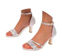 Riemchenpumps Damen Sommer Sandalen mit Absatz Glitzer Pumps Elegant Sandaletten Strass Hohe Schuhe Party Hochzeit Absatzschuhe Weiche Sandalen Strand Sandals High Heels