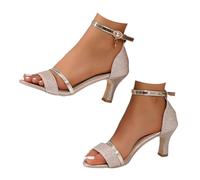 Riemchenpumps Damen Sommer Sandalen mit Absatz Glitzer Pumps Elegant Sandaletten Strass Hohe Schuhe Party Hochzeit Absatzschuhe Weiche Sandalen Strand Sandals High Heels