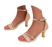 Riemchenpumps Damen Sommer Sandalen mit Absatz Glitzer Pumps Elegant Sandaletten Strass Hohe Schuhe Party Hochzeit Absatzschuhe Weiche Sandalen Strand Sandals High Heels