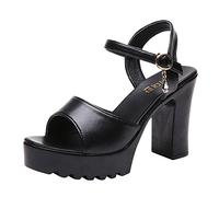 Riemchenpumps Damen Sommer Sandalen Mit Absatz Mund Heels Fisch Plattform Keilhang Frauen High Women 'S Sommerschuhe Sandalette Hochzeitsschuhe Schuhe Elegant Sexy Tanzschuhe Latein Schwarz 35