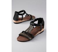 Riemchensandale ANISTON SHOES, Damen, Gr. 38, schwarz, goldfarben, Textil, Velourslederimitat, Schuhe Riemchensandale, Sommerschuh, Sandalette - NEUE KOLLEKTION (13524755-38) schwarz, goldfarben