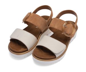 Riemchensandale ARA "BILBAO", Damen, Gr. 40, creme, hellbraun, Glattleder, Veloursleder, mehrfarbig, Schuhe Riemchensandale, Keilsandale, Plateausandale mit Klettverschlüssen, G-Weite (17203337-40) cr