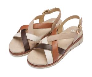 Riemchensandale ARA "CAMBRIDGE-S", Damen, Gr. 39, hellbeige kombiniert, Glattleder, Veloursleder, mehrfarbig, Basic, Schuhe Riemchensandale, Keilabsatz, Komfortschuh mit Klettverschuss, G-Weite (=weit